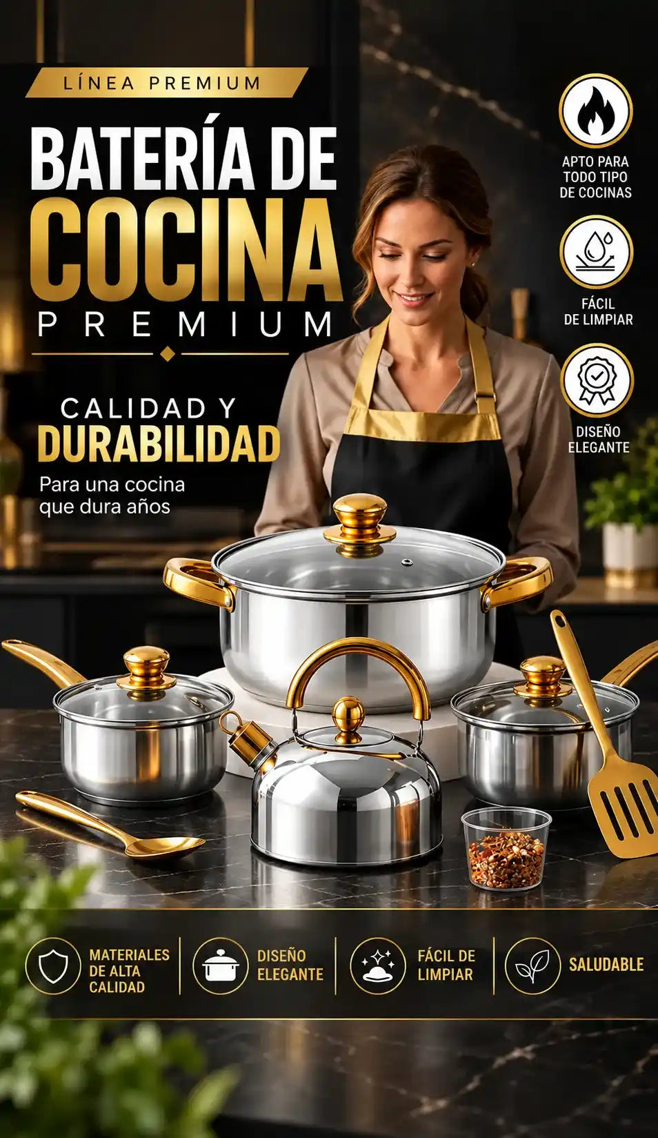 GoldenChef Pro Set 12 Piezas + set de utensilios gratis
