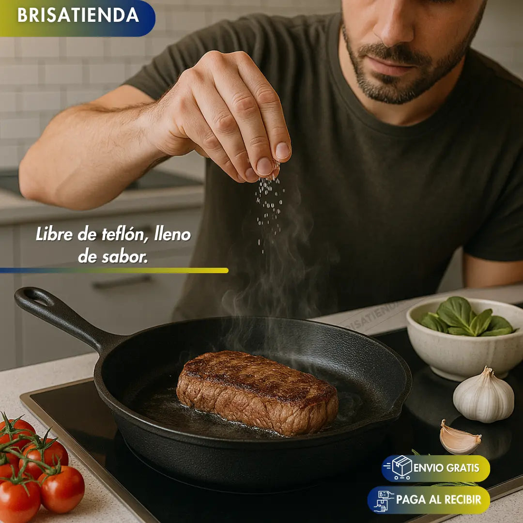 Set X 3 Sartenes De Hierro Fundido ChefCast + Guía de Curado y Recetario