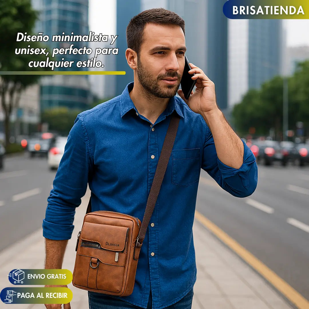 Bolso Vintage Unisex Cuero Sling + Billetera Obsequio