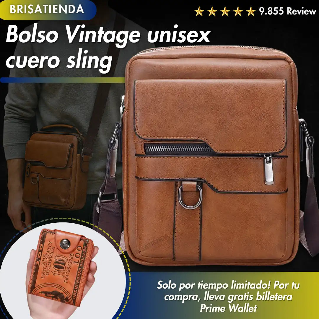 Bolso Vintage Unisex Cuero Sling + billetera Prime Wallet Obsequio