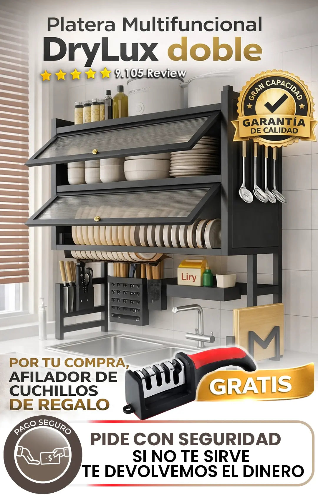 Platera Multifuncional DryLux Doble + Afilador de cuchillos GRATIS TKT
