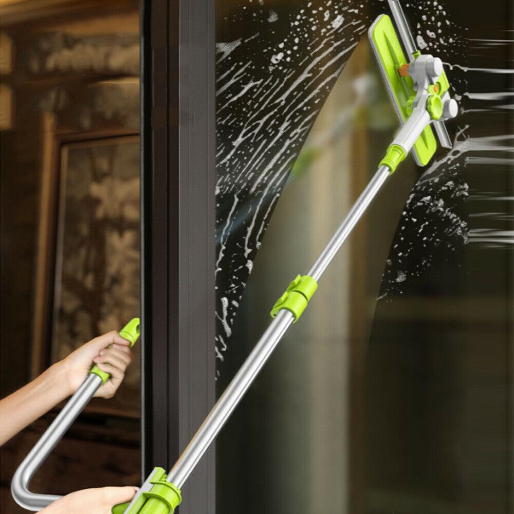 SCRUBIT Limpiador de ventanas extensible con limpiador de ventanas,  herramienta de limpieza de ventanas con limpiador de microfibra y cabezal