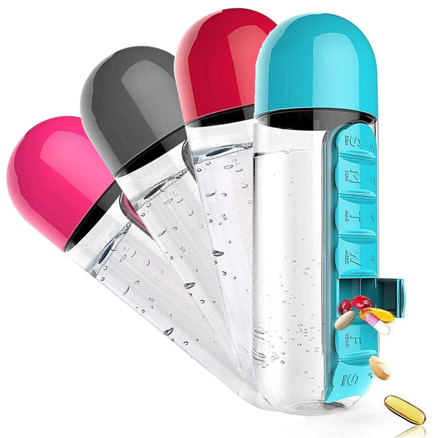 Botella de Agua 2 en 1 con Pastillero 50% OFF