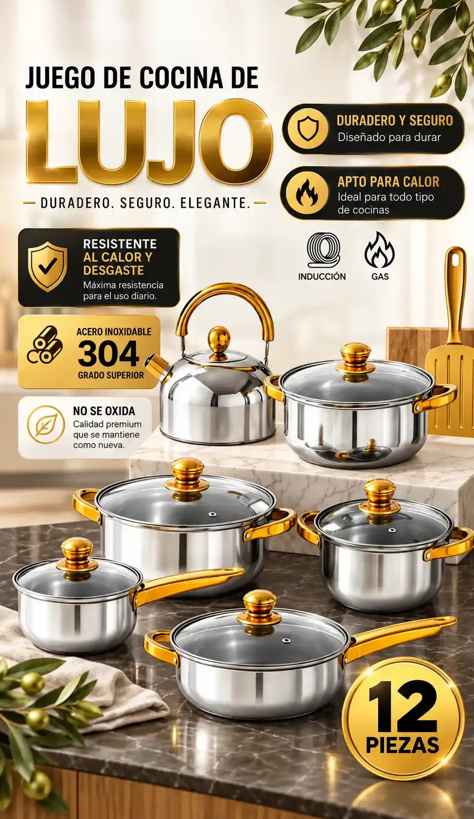 GoldenChef Pro Set 12 Piezas + set de utensilios gratis