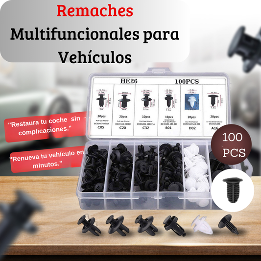 Caja de 100 Remaches multifuncionales para vehiculos 50% OFF