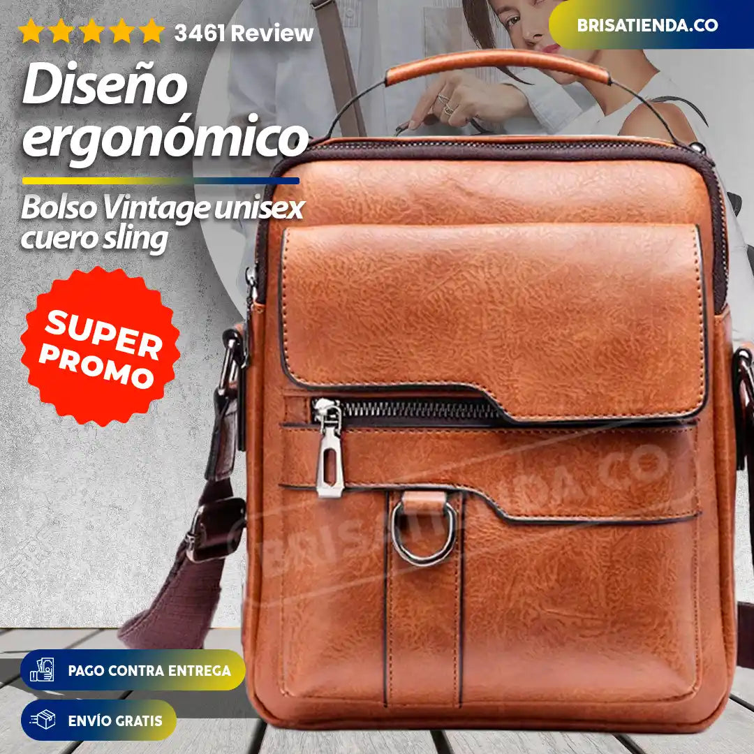 Bolso Vintage Unisex Cuero Sling 50% OFF