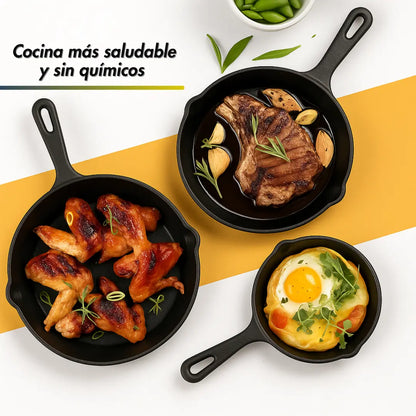 Pack Cazuelas De Hierro Fundido Iron Master + Guía de Curado y Recetario