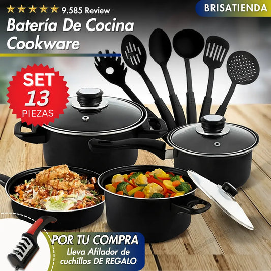 Bateria De Cocina Cookware Set De 13 Piezas + Afilador de cuchillos GRATIS