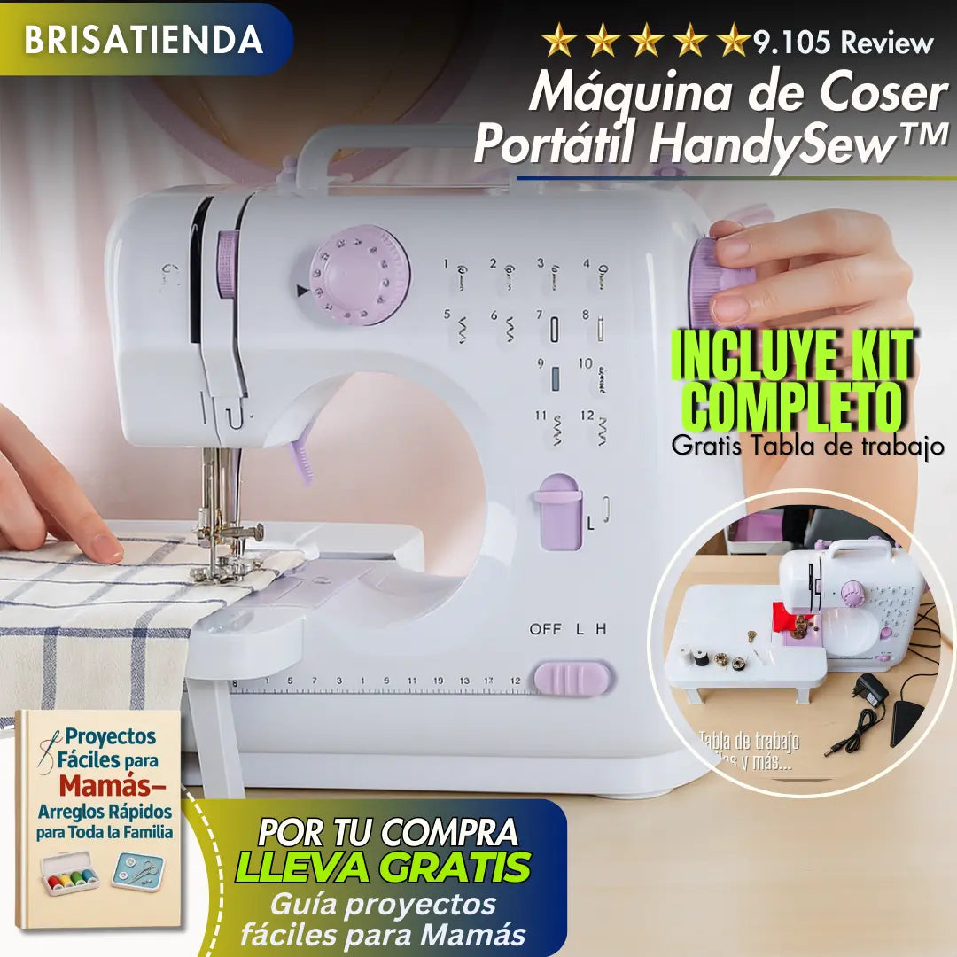 Máquina de Coser Portátil HandySew™ tabla y Guía proyectos fáciles para Mamás GRATIS