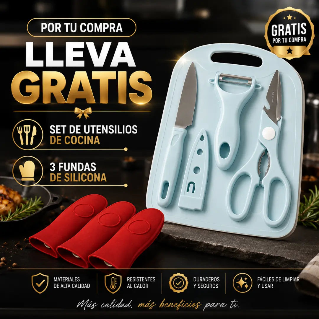 Set X 3 Sartenes De Hierro Fundido ChefCast +SET DE UTENSILIOS + 3 FUNDAS  GRATIS