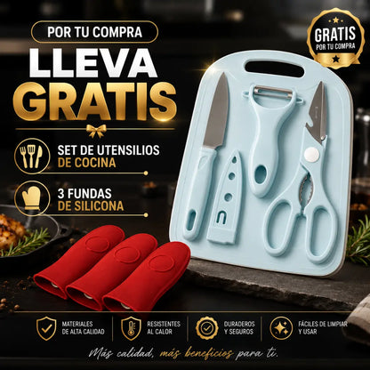 Set X 3 Sartenes De Hierro Fundido ChefCast +SET DE UTENSILIOS + 3 FUNDAS  GRATIS