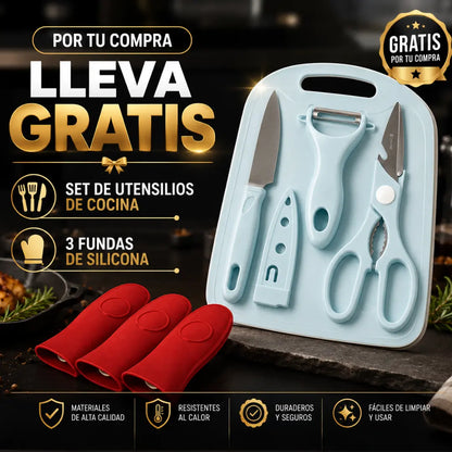 Set X 3 Sartenes De Hierro Fundido ChefCast  + SET DE UTENSILIOS+ 3 FUNDAS GRATIS TKT