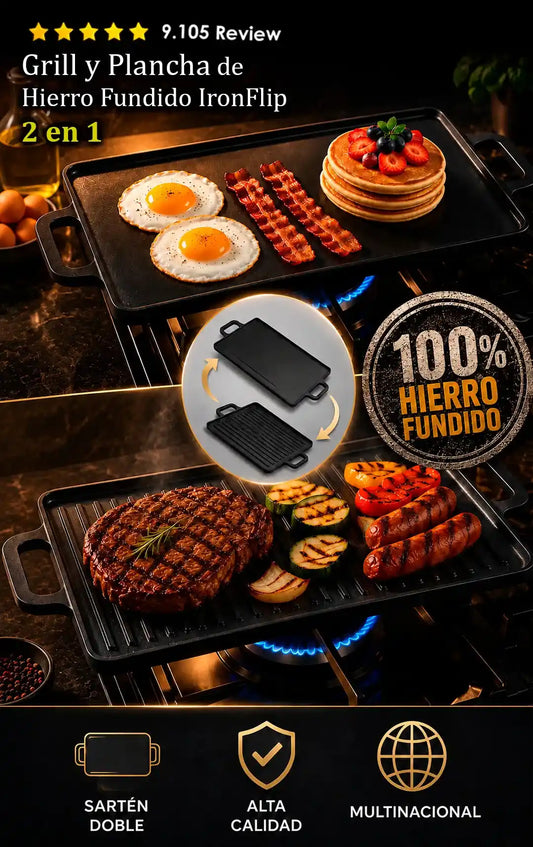 Grill y Plancha de Hierro Fundido IronFlip 2 en 1