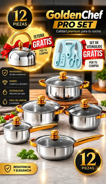 GoldenChef Pro Set 12 Piezas + set de utensilios gratis