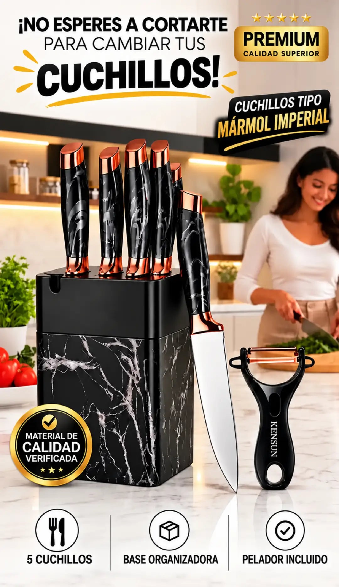 Set de 7 Piezas Cuchillos tipo Marmol Imperial